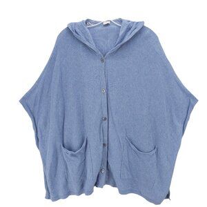 POETRY Hooded Cardigan Poncho Sweater Hooded Blue Cotton Linen Est. L/XL